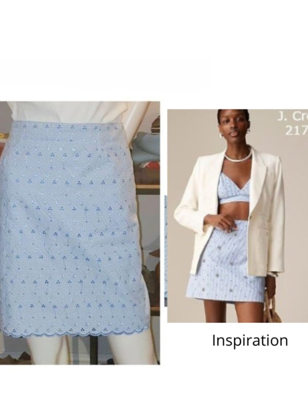 blue gingham floral embroidery short skirt Large